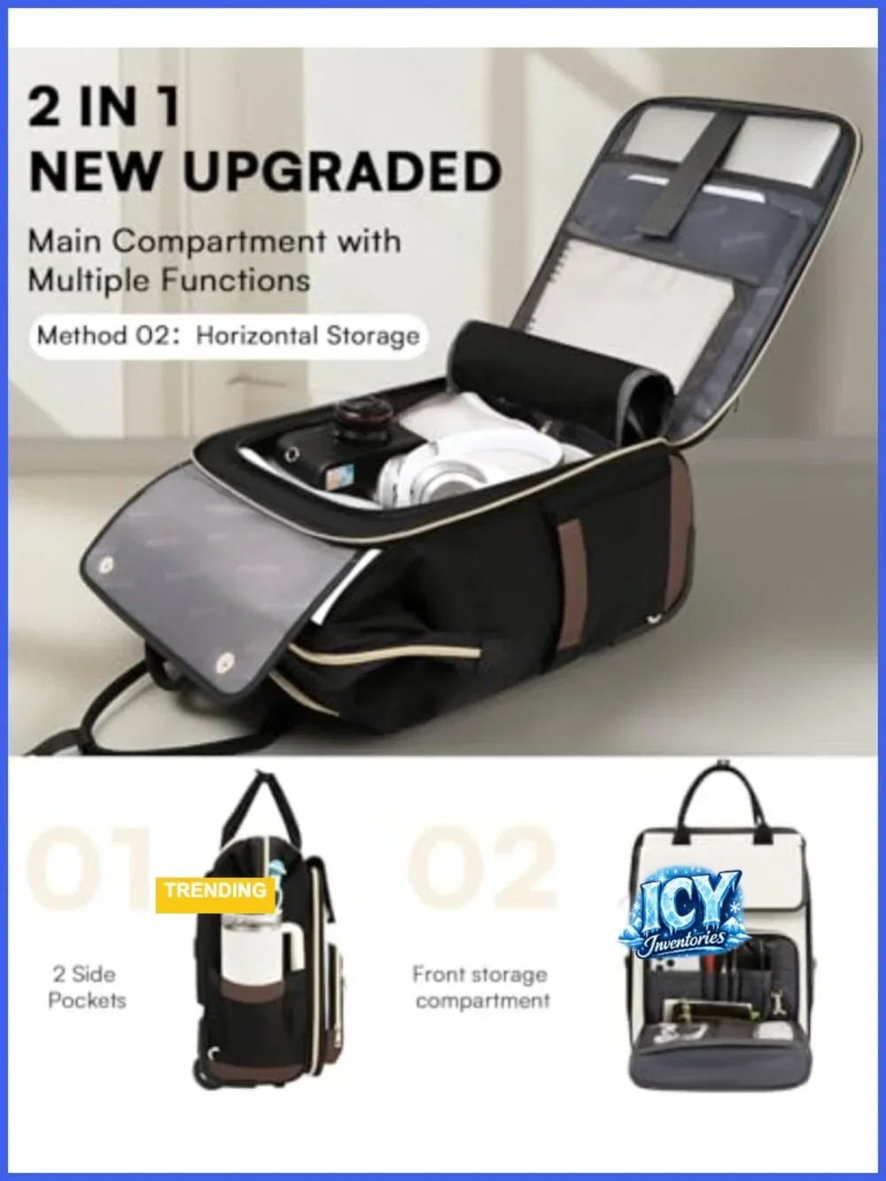 Rolling Backpack with Wheels, Travel Laptop Rolling Backpack, Water-Resistant